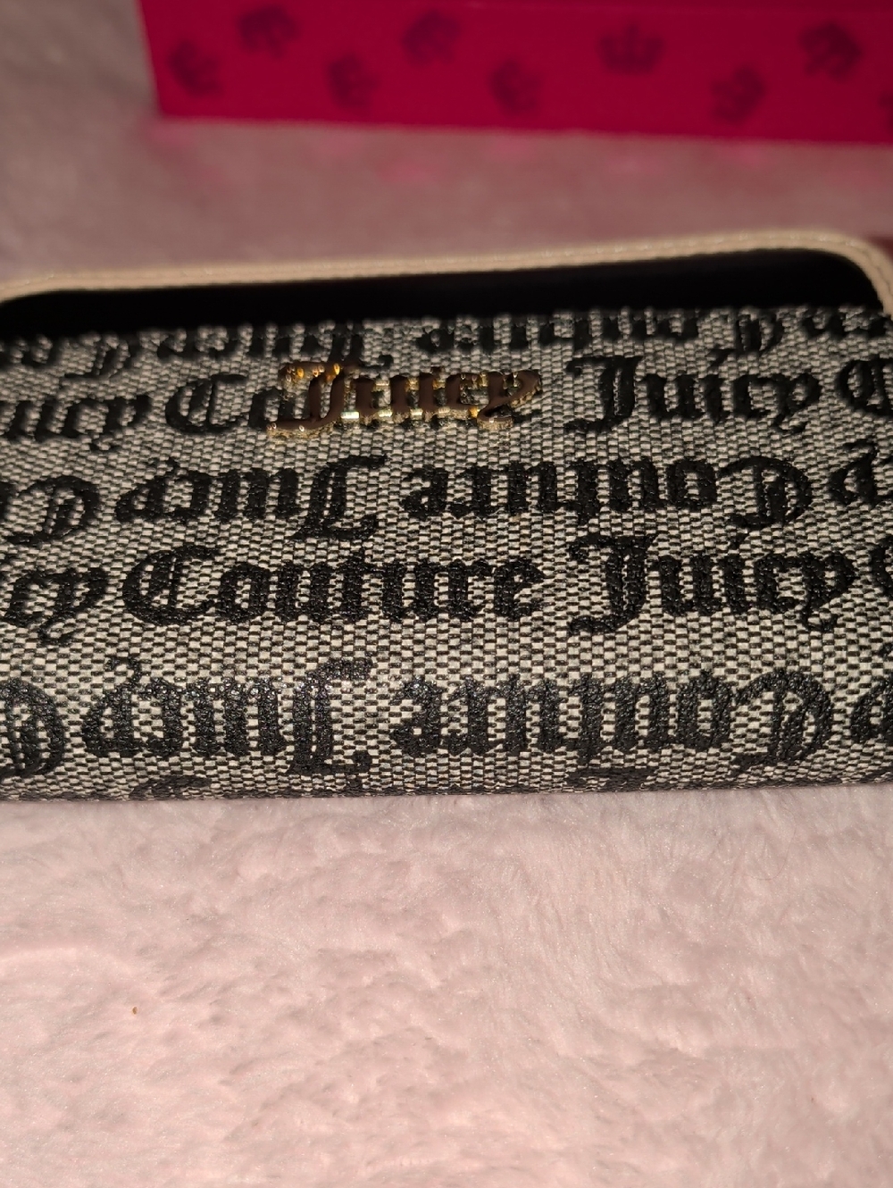 Juicy Couture Black Logo Print Black-Tone Women's Wallet with Gold Emblem